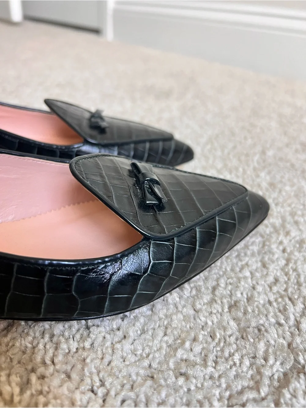 J. Crew Dark Moss Croc-Embossed Pointed-Toe Loafers size 8